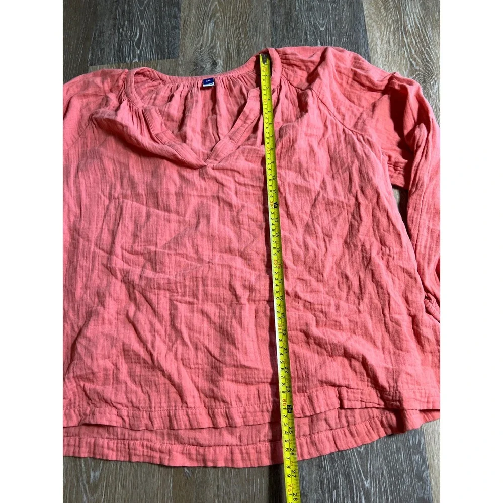 Old Navy Blouse Womens XXL Pink Excellent V-Neck Long‎ Sleeve Gauze Cotton Top